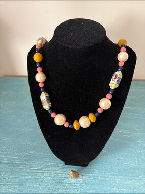 Vintage 1950s cloisonné and bead 30 inch necklace